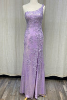 Embroidered One Shoulder Long Prom Dress with Side Slit-smcdress