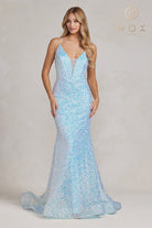 Embroidered Sequins Illusion V-Neck Open Back Mermaid Long Evening Dress-smcdress