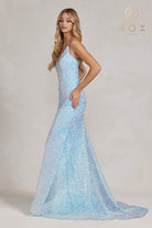 Embroidered Sequins Illusion V-Neck Open Back Mermaid Long Evening Dress-smcdress