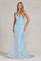 Embroidered Sequins Illusion V-Neck Open Back Mermaid Long Evening Dress-smcdress