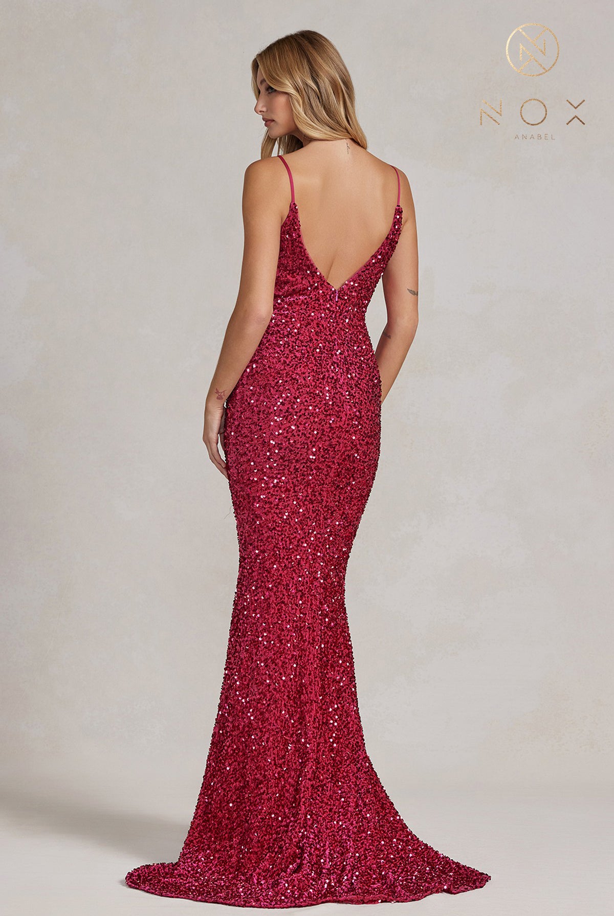 Sequin V-Back Mermaid Dress-smcdress