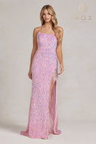 Embroidered Lace Straps & Side Slit Long Evening Dress-smcdress