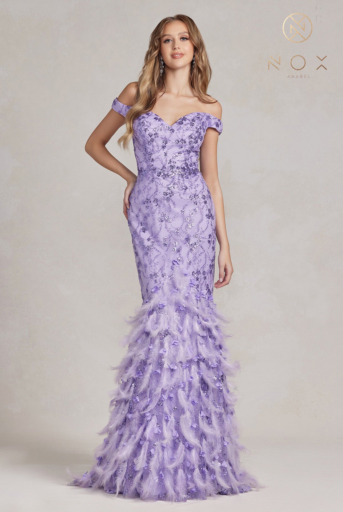 Off-shoulder Sweetheart Mermaid Dress with Feather Embellishment and Open Back-smcdress
