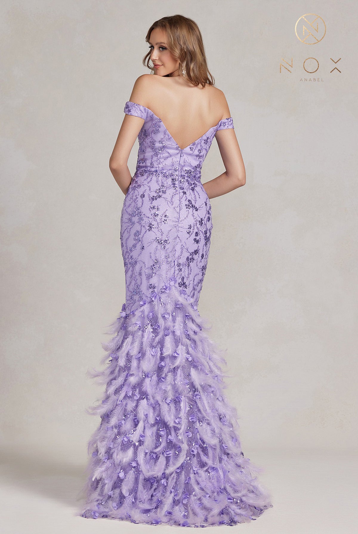 Off-shoulder Sweetheart Mermaid Dress with Feather Embellishment and Open Back-smcdress