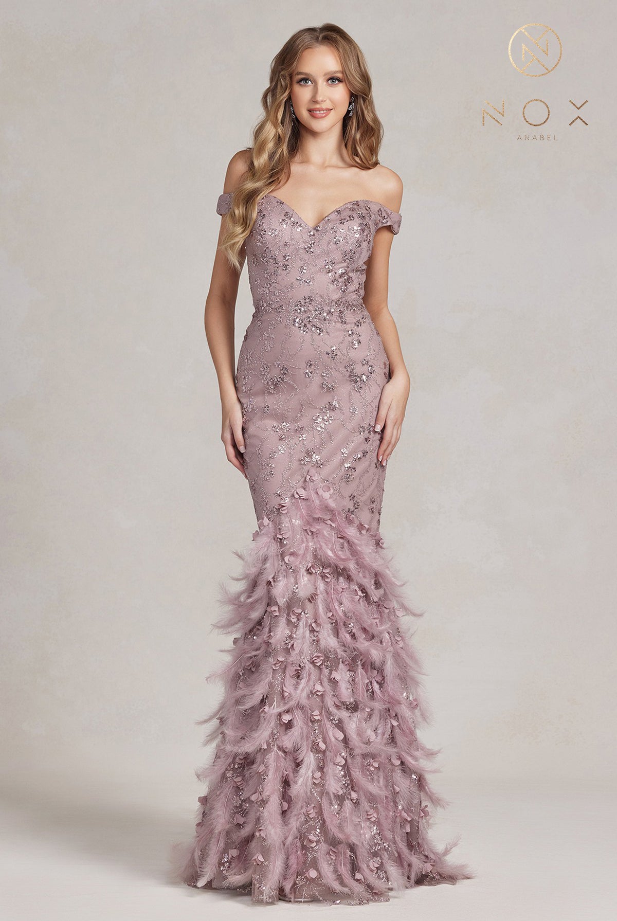 Off-shoulder Sweetheart Mermaid Dress with Feather Embellishment and Open Back-smcdress
