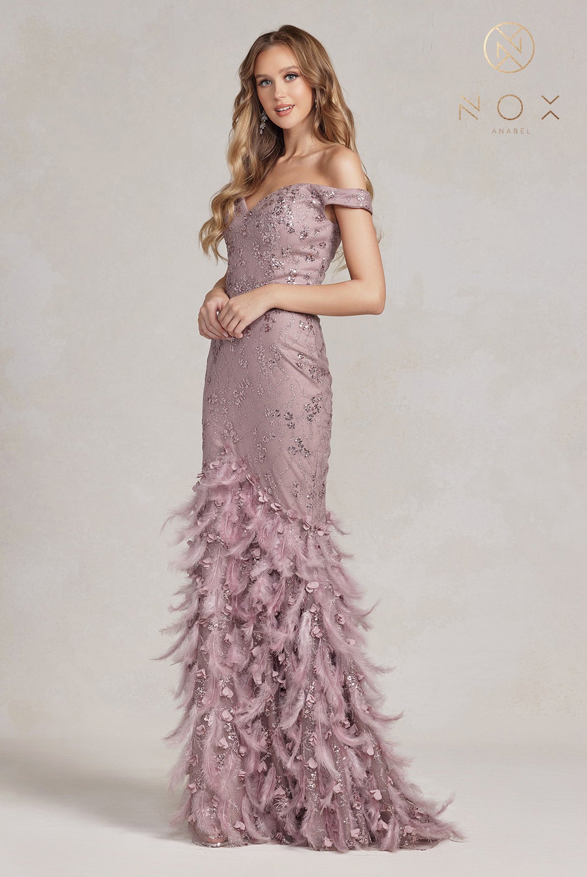 Off-shoulder Sweetheart Mermaid Dress with Feather Embellishment and Open Back-smcdress