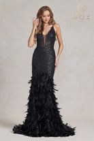 Long Prom Dress with Ruffled Skirt & Open Corset Back-smcdress