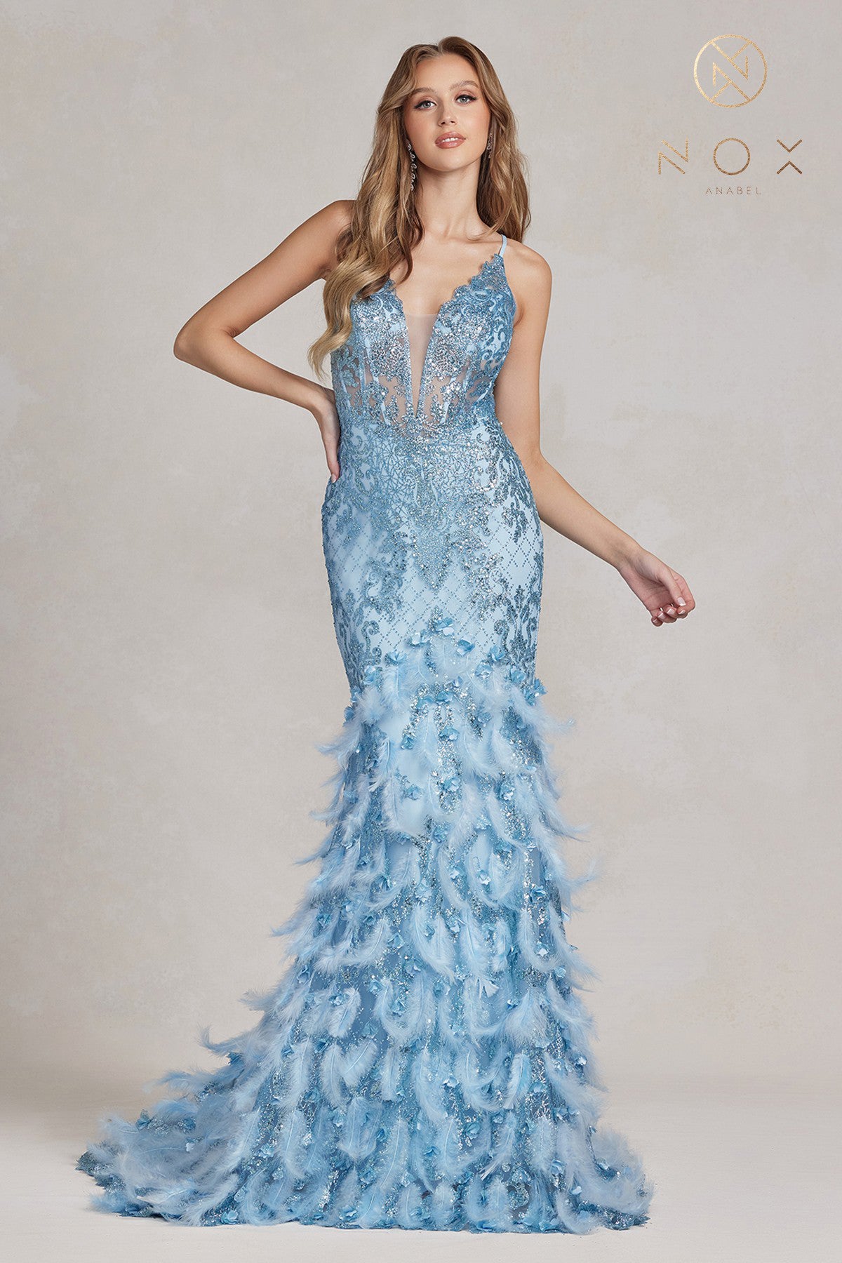 Long Prom Dress with Ruffled Skirt & Open Corset Back-smcdress