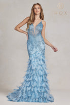 Long Prom Dress with Ruffled Skirt & Open Corset Back-smcdress