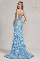 Long Prom Dress with Ruffled Skirt & Open Corset Back-smcdress