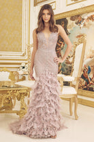 Long Prom Dress with Ruffled Skirt & Open Corset Back-smcdress