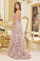 Long Prom Dress with Ruffled Skirt & Open Corset Back-smcdress