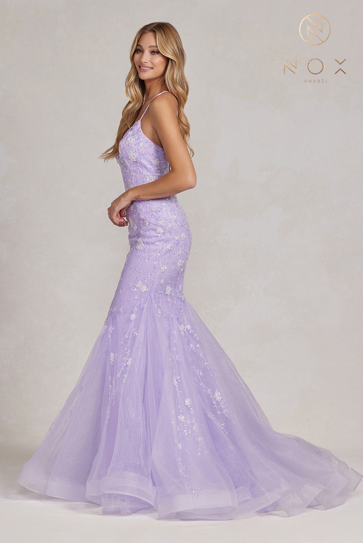 Mermaid Prom Dress, Embroidered Flower Lace, Open Criss Cross Back-smcdress