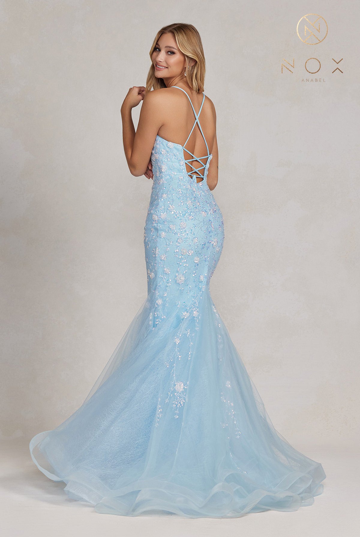 Mermaid Prom Dress, Embroidered Flower Lace, Open Criss Cross Back-smcdress