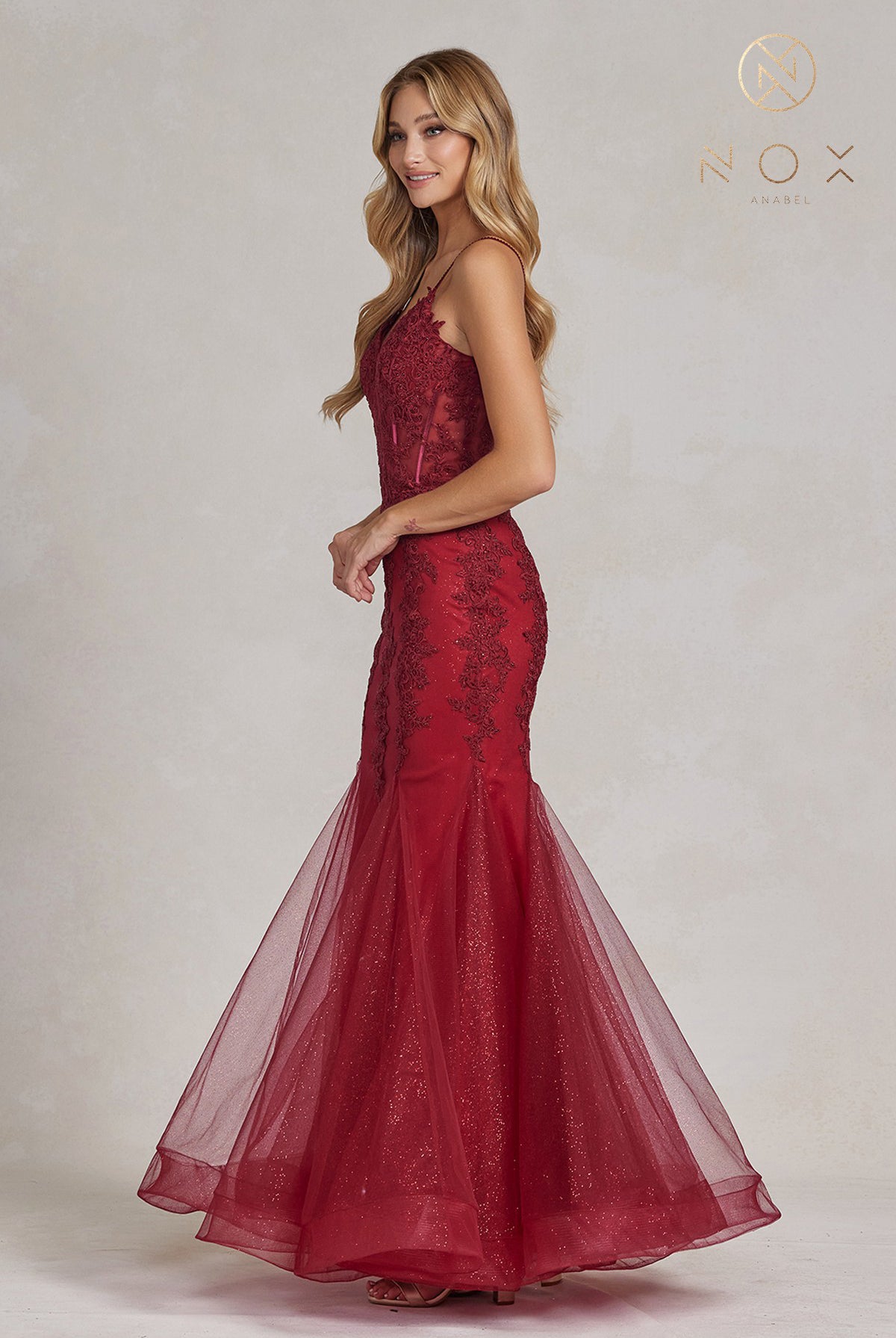 Embroidered Tulle Skirt Mermaid Dress-smcdress