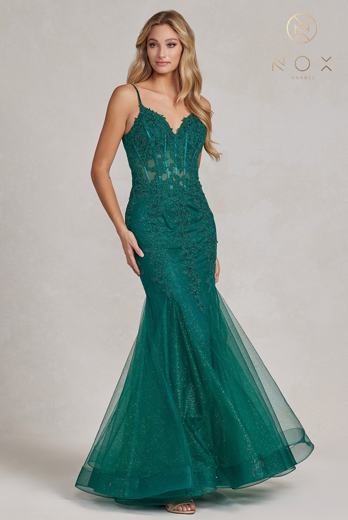Embroidered Tulle Skirt Mermaid Dress-smcdress