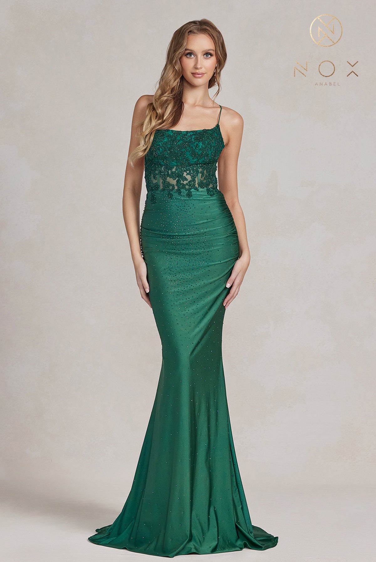 Mermaid Prom Dress w/ Satin Lace Neckline-smcdress