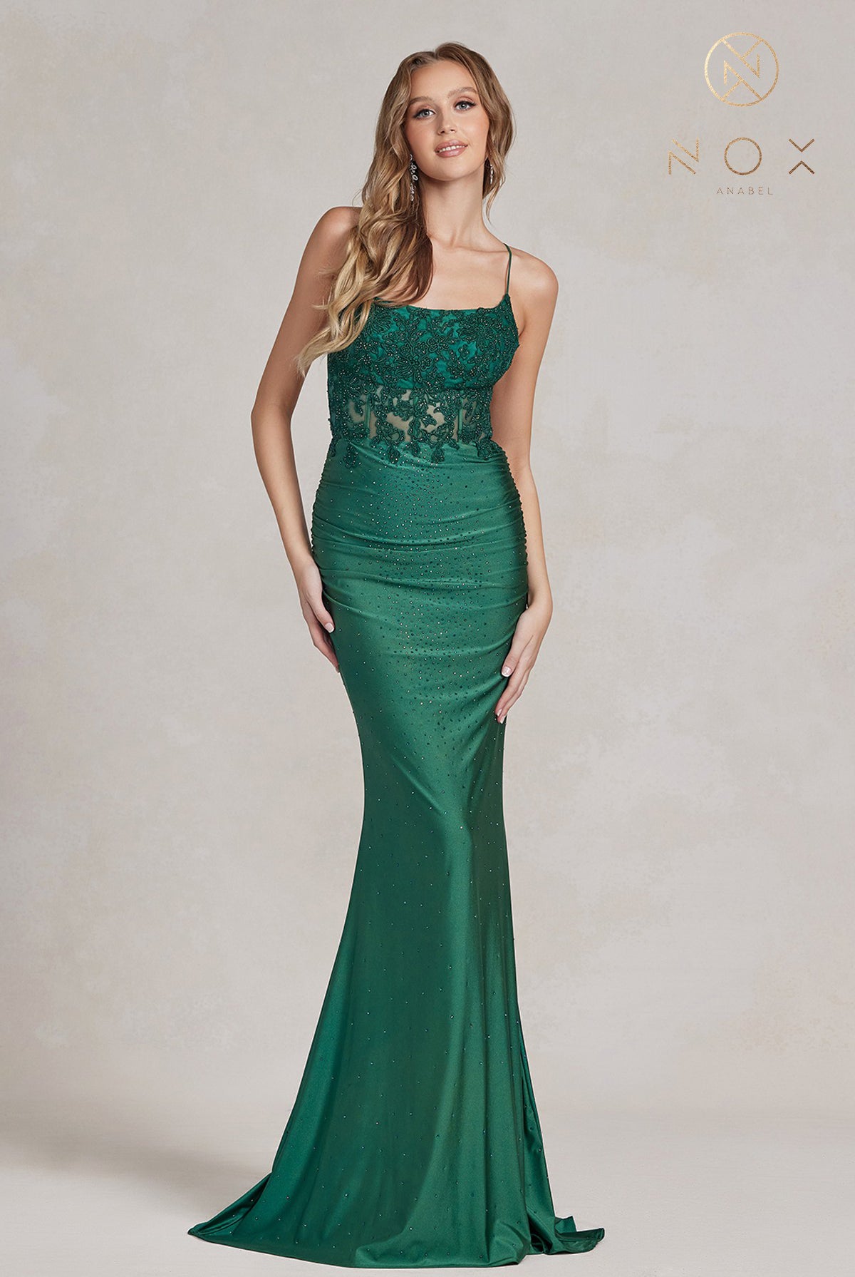 Mermaid Prom Dress w/ Satin Lace Neckline-smcdress