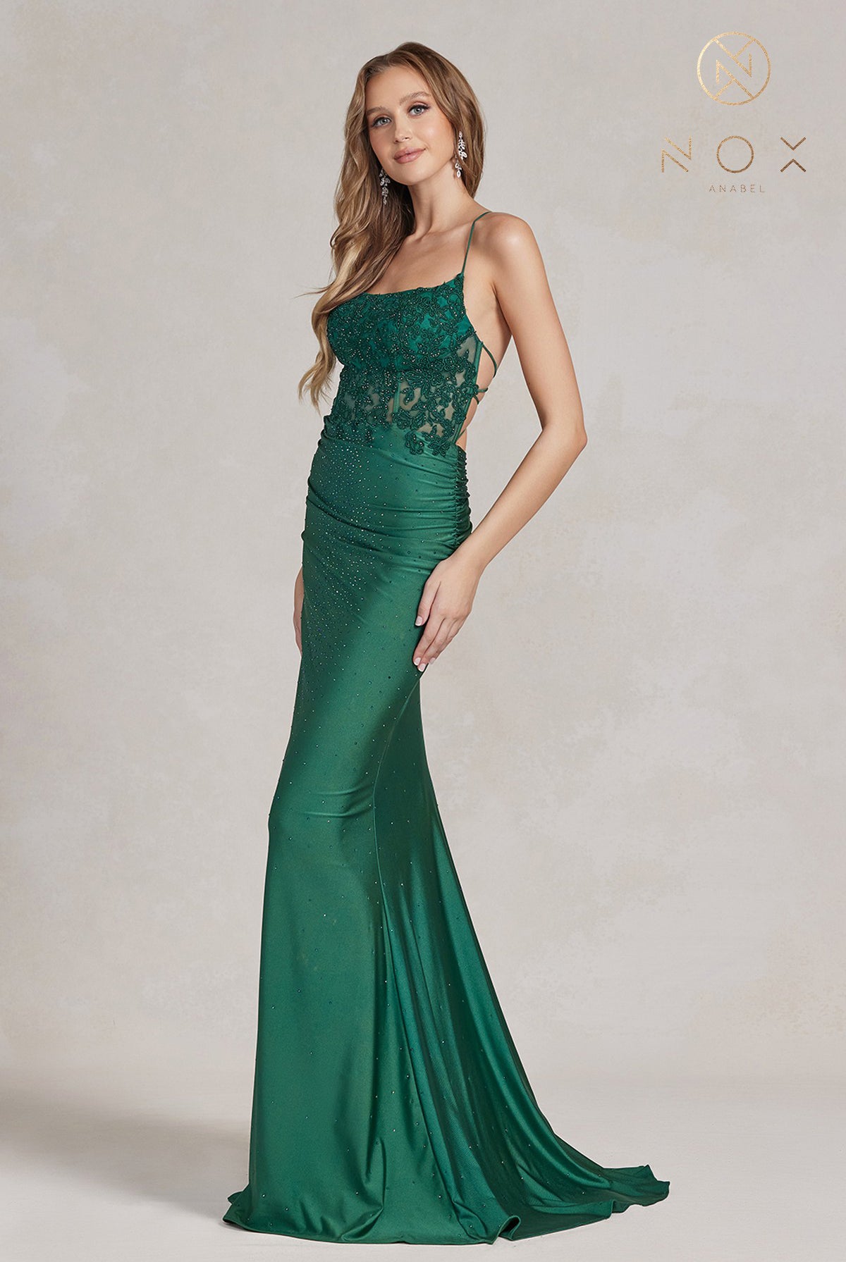 Mermaid Prom Dress w/ Satin Lace Neckline-smcdress
