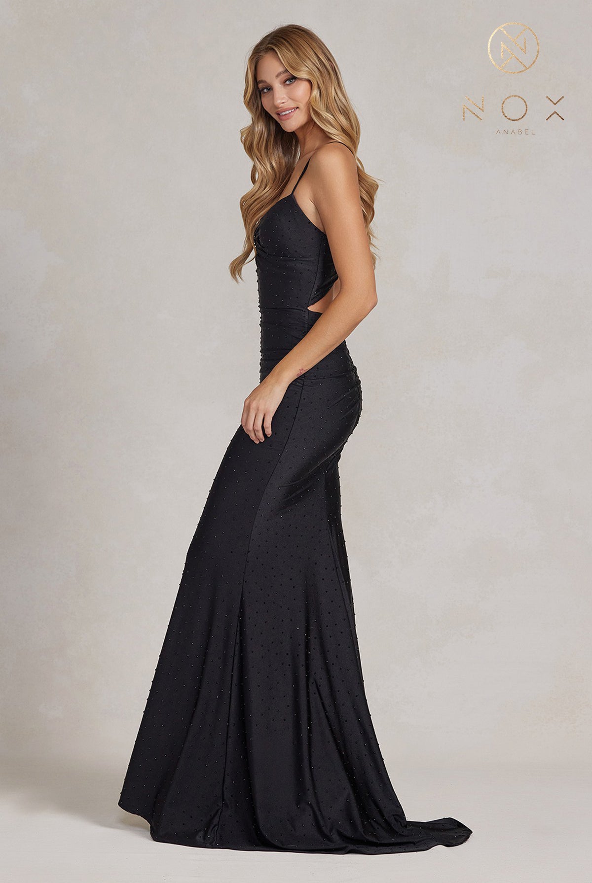 Jewel Illusion V-Neck Dress w/ Open Back-smcdress