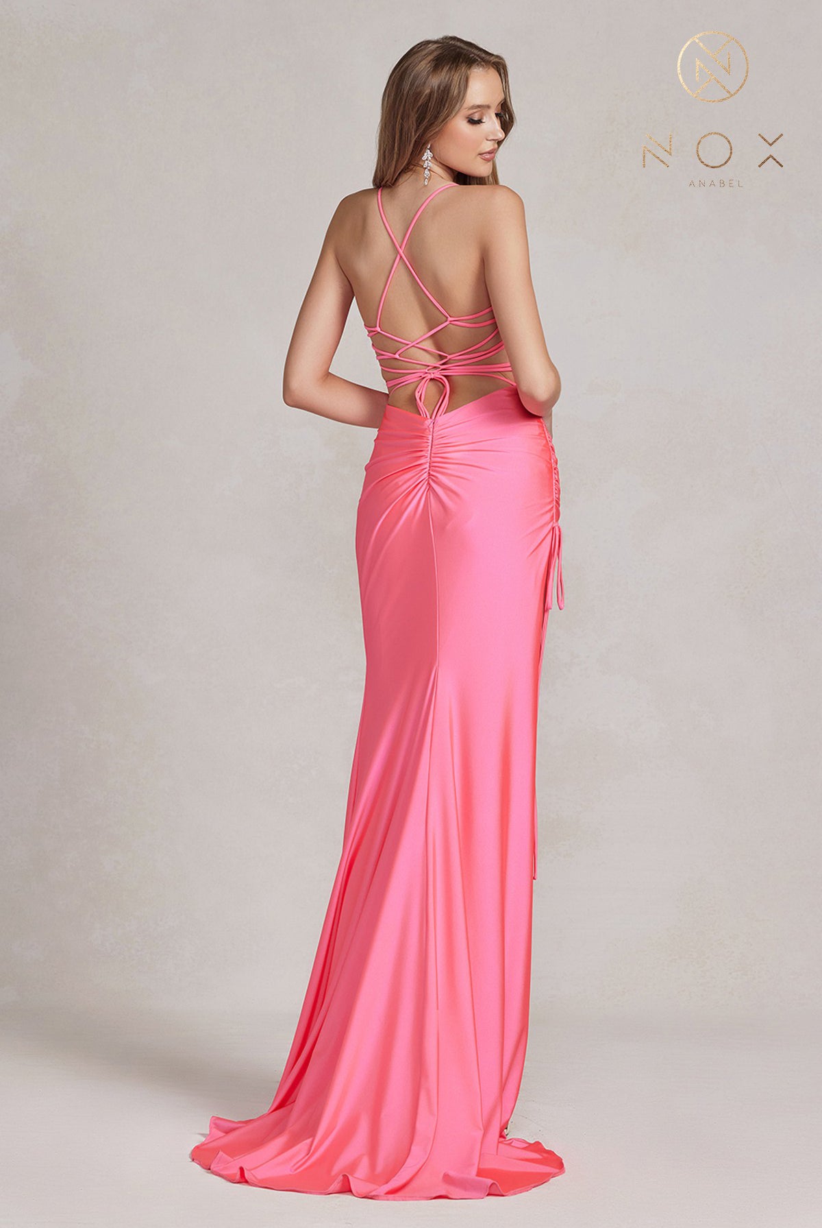 Long Evening Dress w/ Sweetheart Neckline, Side Slit & Criss Cross Back-smcdress