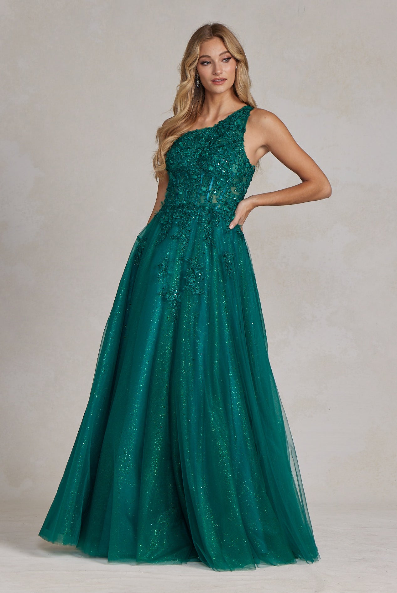 Embroidered A-Line Halter Prom Dress w/Open Back-smcdress