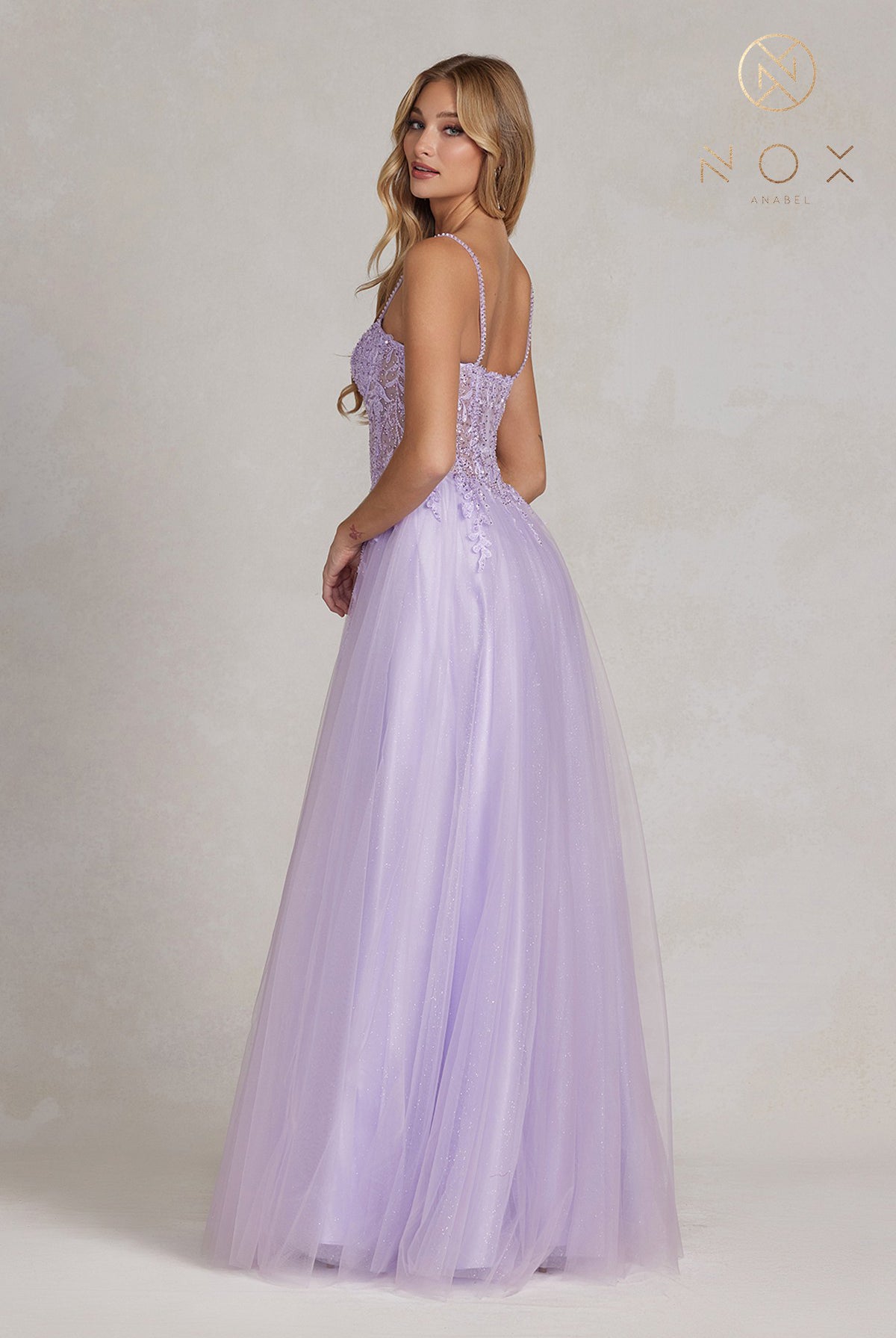 Embroidered Sheer A-Line Prom Dress w/ Beads-smcdress