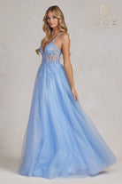 Embroidered V-Neck A-Line Long Prom Dress-smcdress