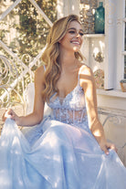 Embroidered V-Neck A-Line Long Prom Dress-smcdress