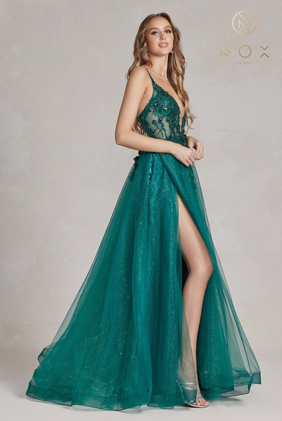 Embroidered Lace Prom Dress w/Tulle Skirt & Open Criss Cross Back-smcdress