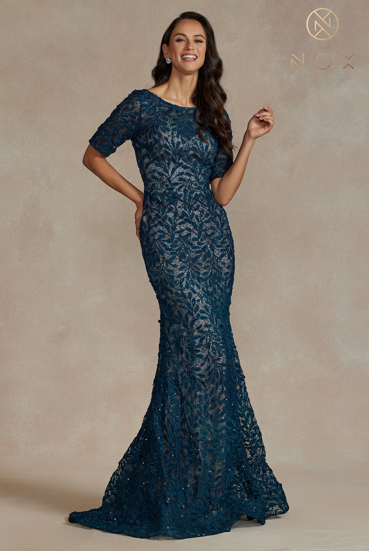 1/2-Sleeve Embroidered Lace MOB Dress-smcdress