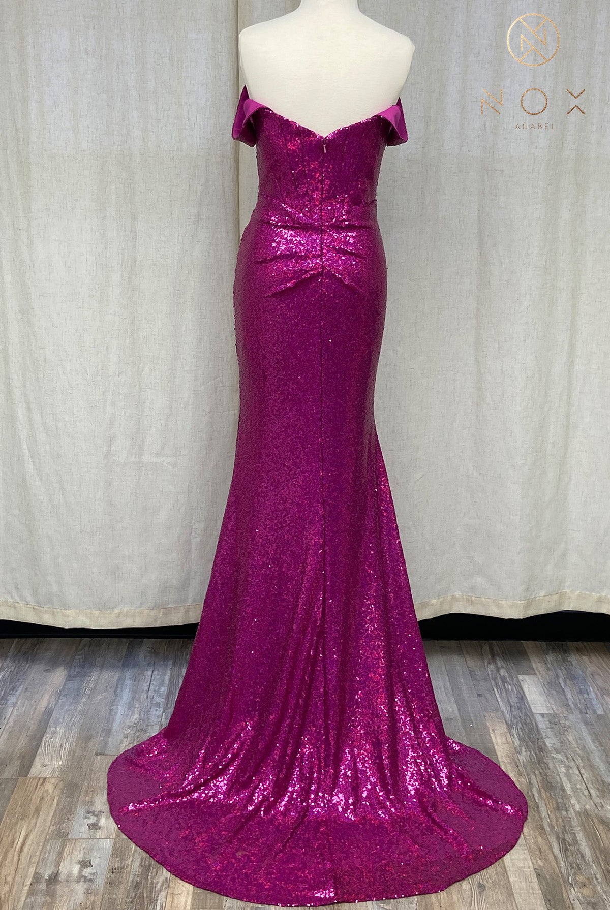 Off-Shoulder Sequin Prom Dress with Open Back-smcdress