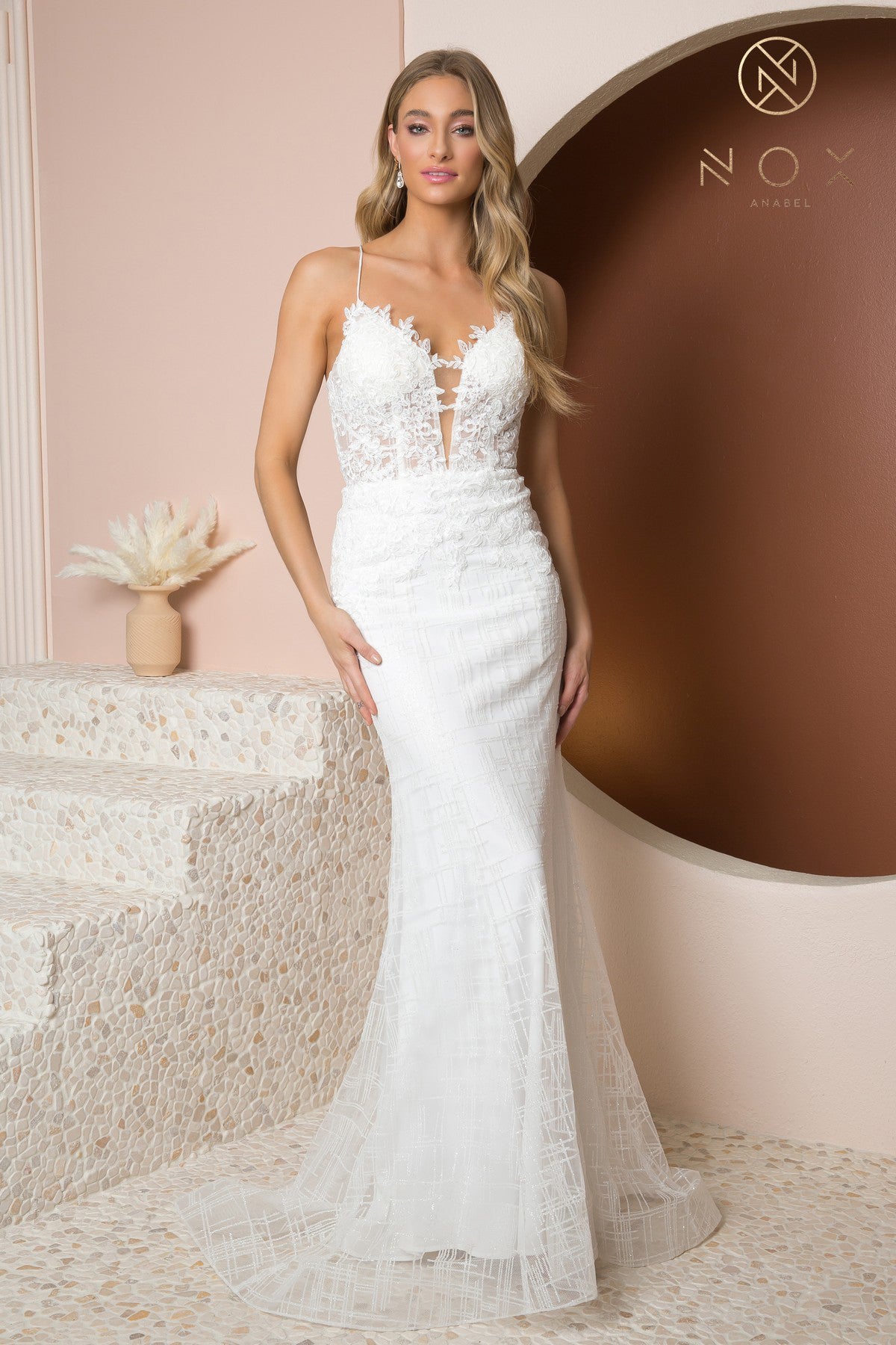 Glittery V-Neck Dress w/ Trumpet Skirt-smcdress