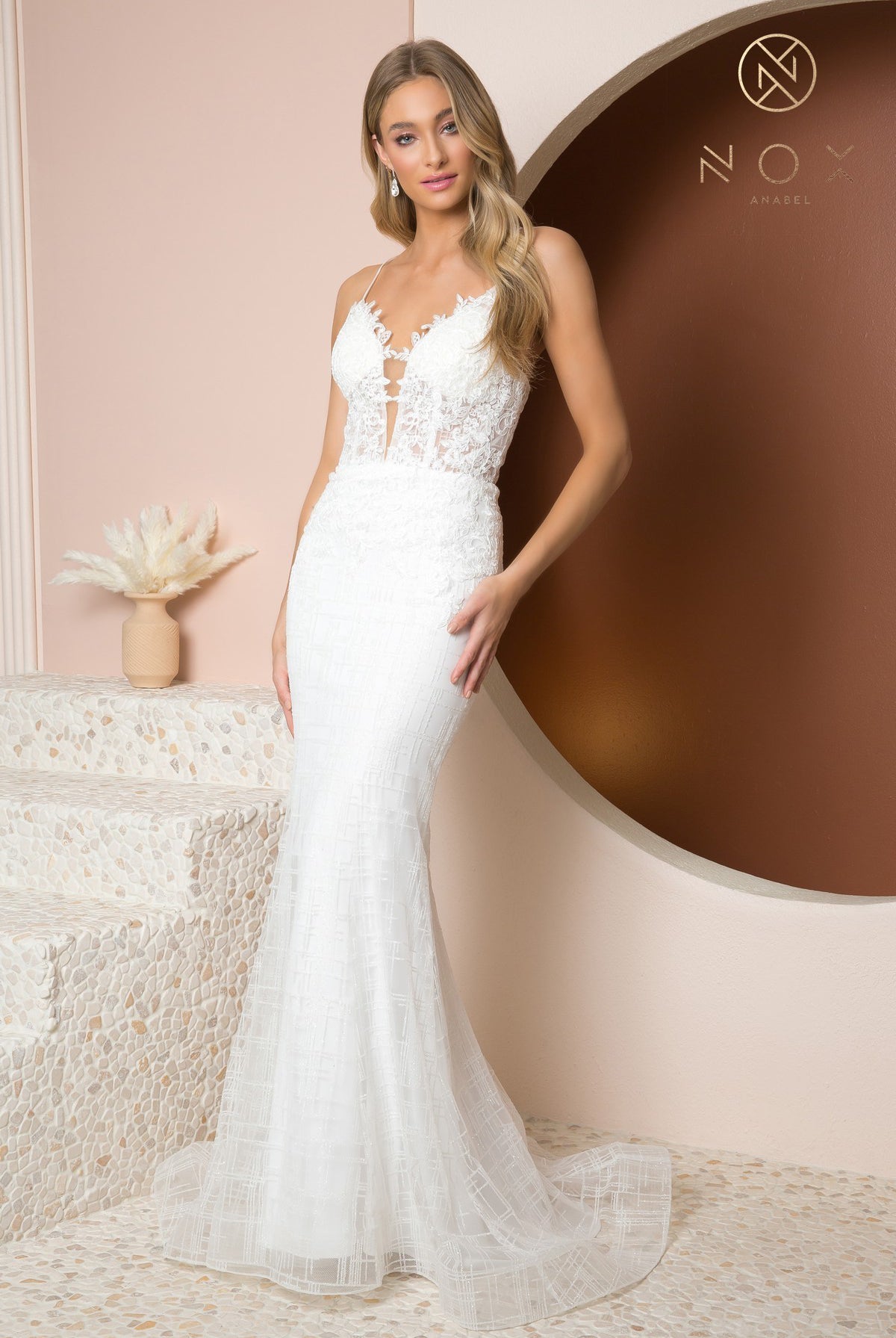 Glittery V-Neck Dress w/ Trumpet Skirt-smcdress