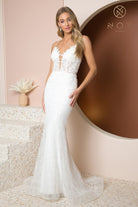 Glittery V-Neck Dress w/ Trumpet Skirt-smcdress