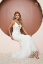 Glittery V-Neck Dress w/ Trumpet Skirt-smcdress