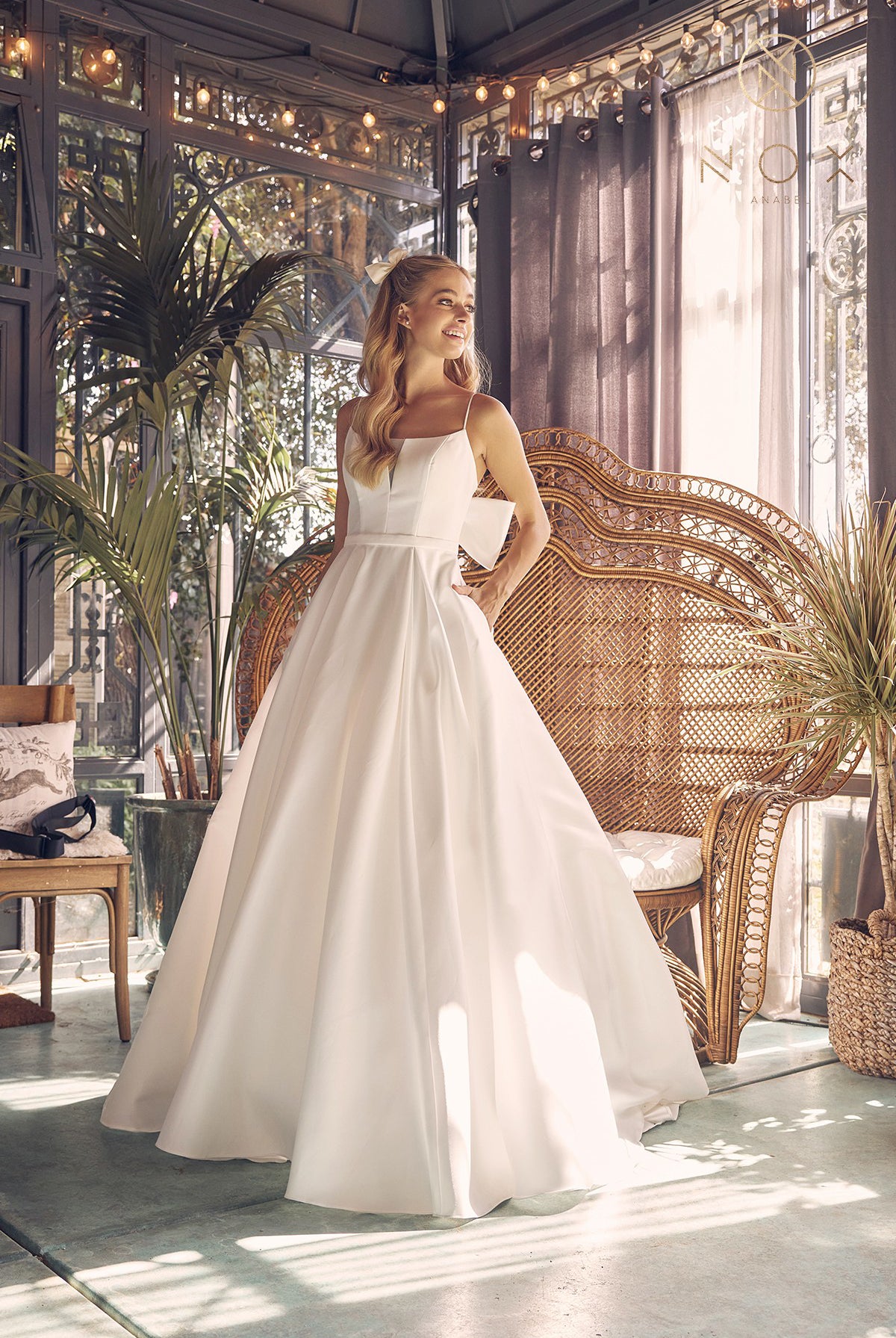 A-Line Satin Spaghetti Straps Long Wedding Dres-smcdress