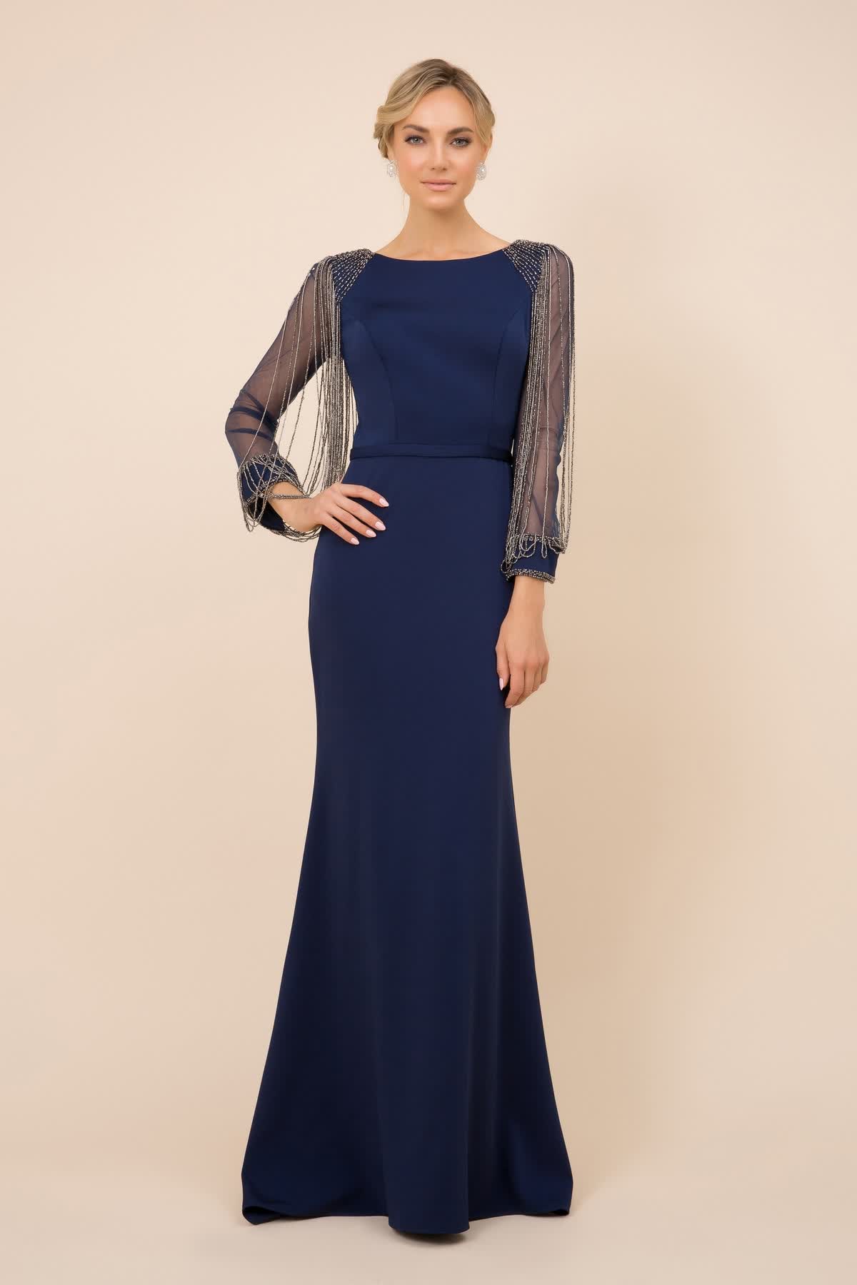 Garlanded Long Sleeves Mermaid Mother of the Bride Dress-smcdress