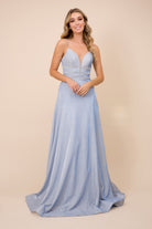 Sleeveless, Spaghetti-Strap V-Back Prom Dress-smcdress