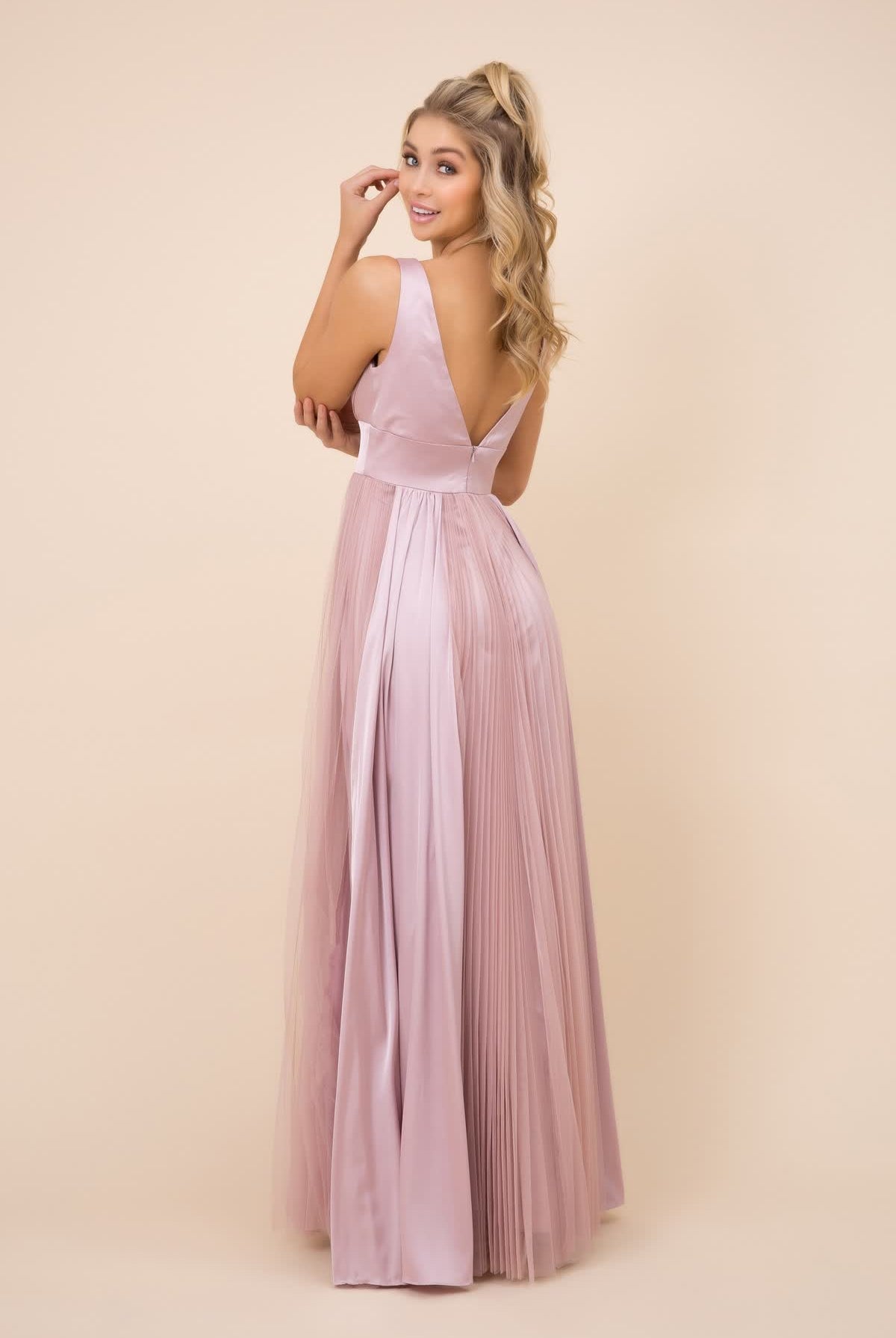 V-neck long tulle dress for evening & bridesmaids-smcdress