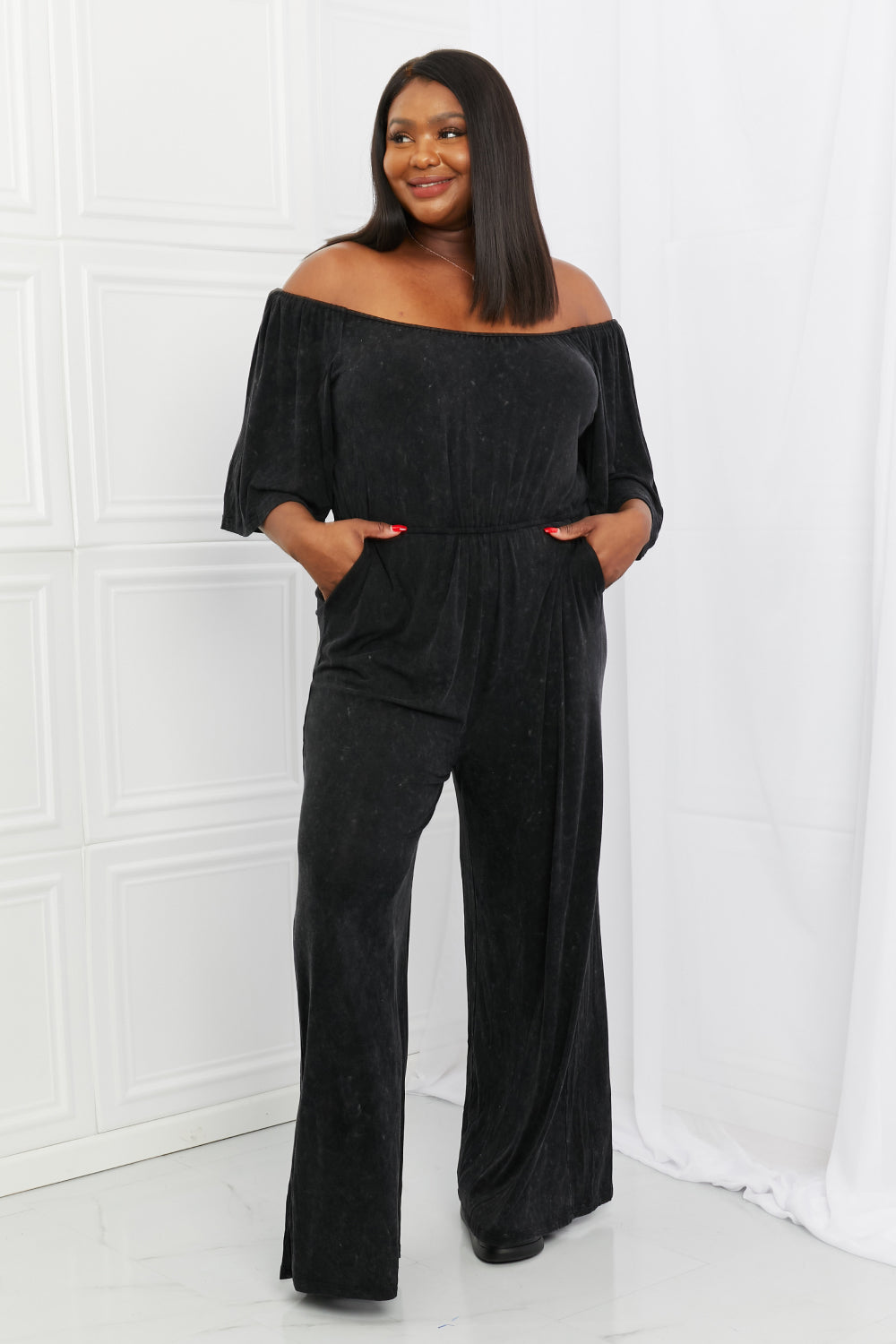 White Birch Weekend Trip Vintage Wash Jumpsuit-smcdress