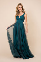 V-neck long tulle dress for evening & bridesmaids-smcdress
