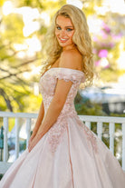 Off Shoulder Metallic Lace Long Quinceanera Dress-smcdress