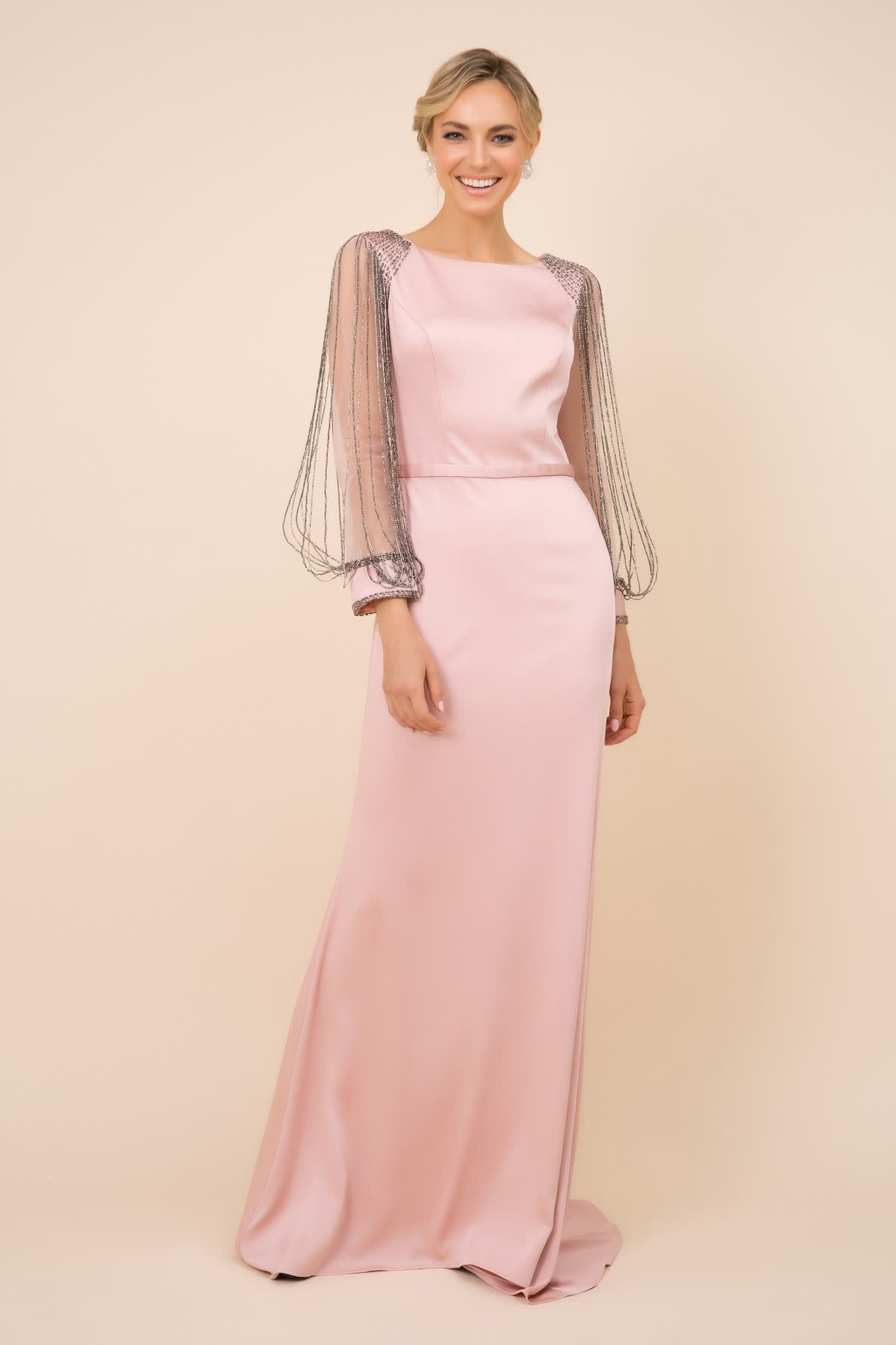 Garlanded Long Sleeves Mermaid Mother of the Bride Dress-smcdress