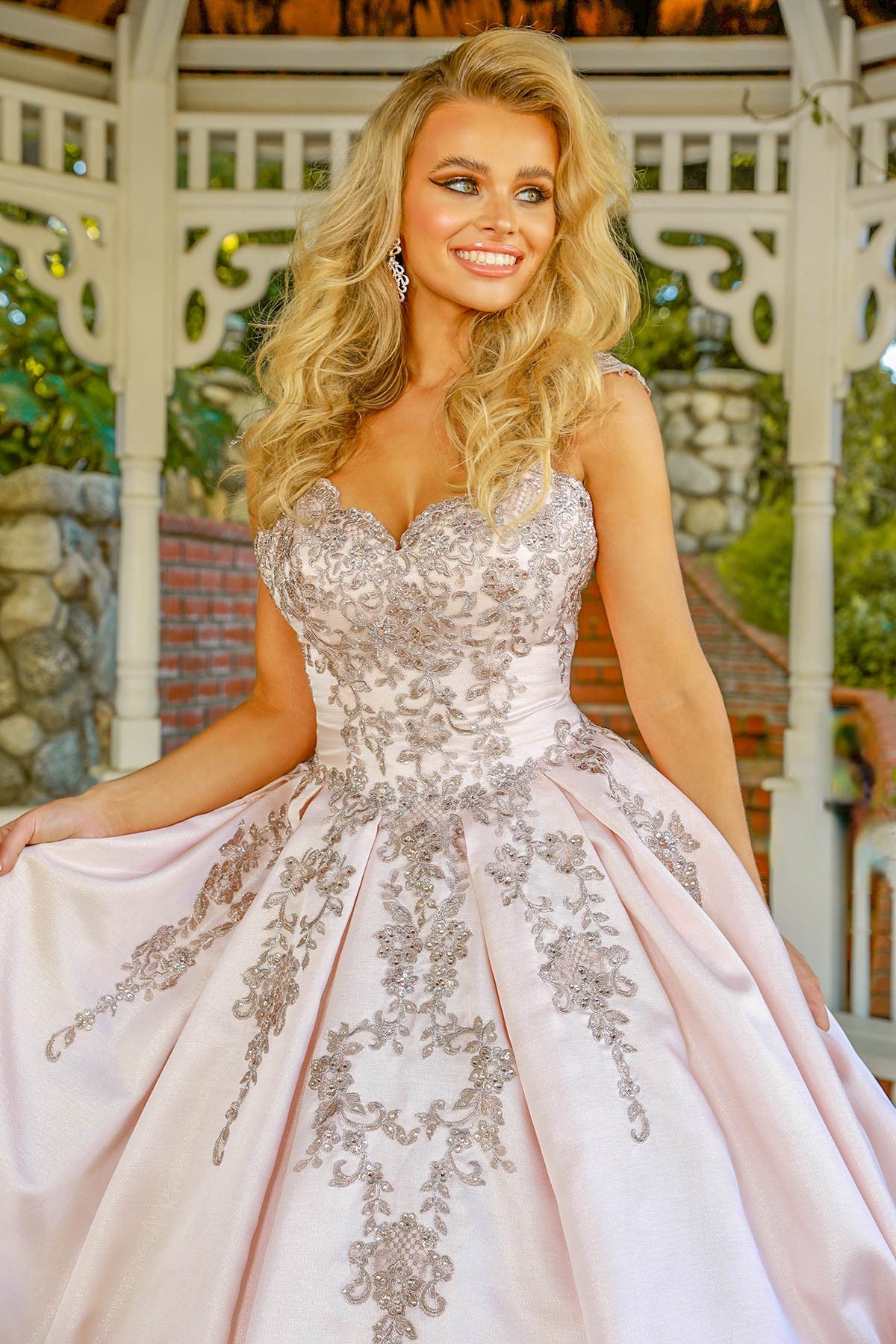 Crystal Beaded Lace Long Dress for Quinceanera-smcdress