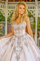 Crystal Beaded Lace Long Dress for Quinceanera-smcdress