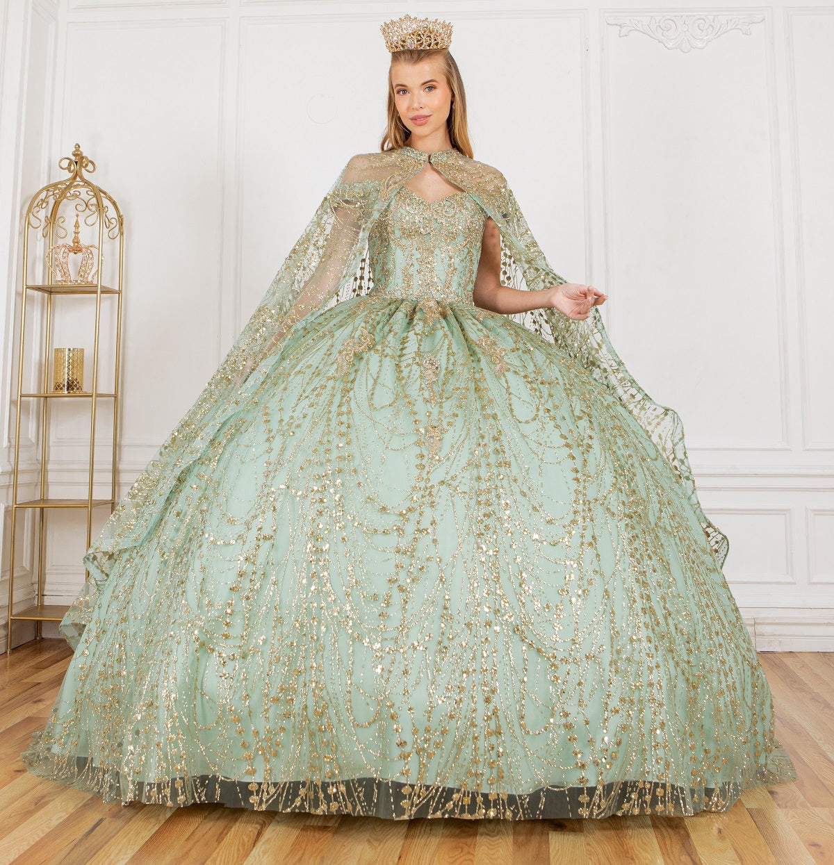 Sage glitter ball gown prom dresses alternative