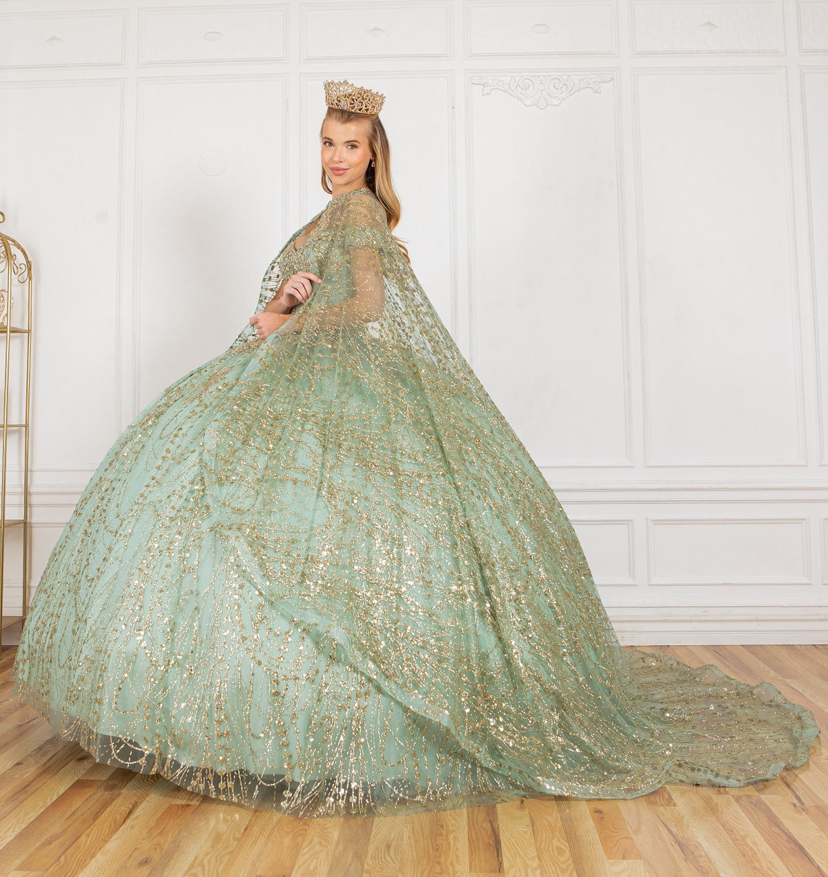 Sage glitter ball gown prom dresses alternative