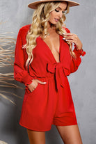 Tied Flounce Sleeve Plunge Romper-smcdress