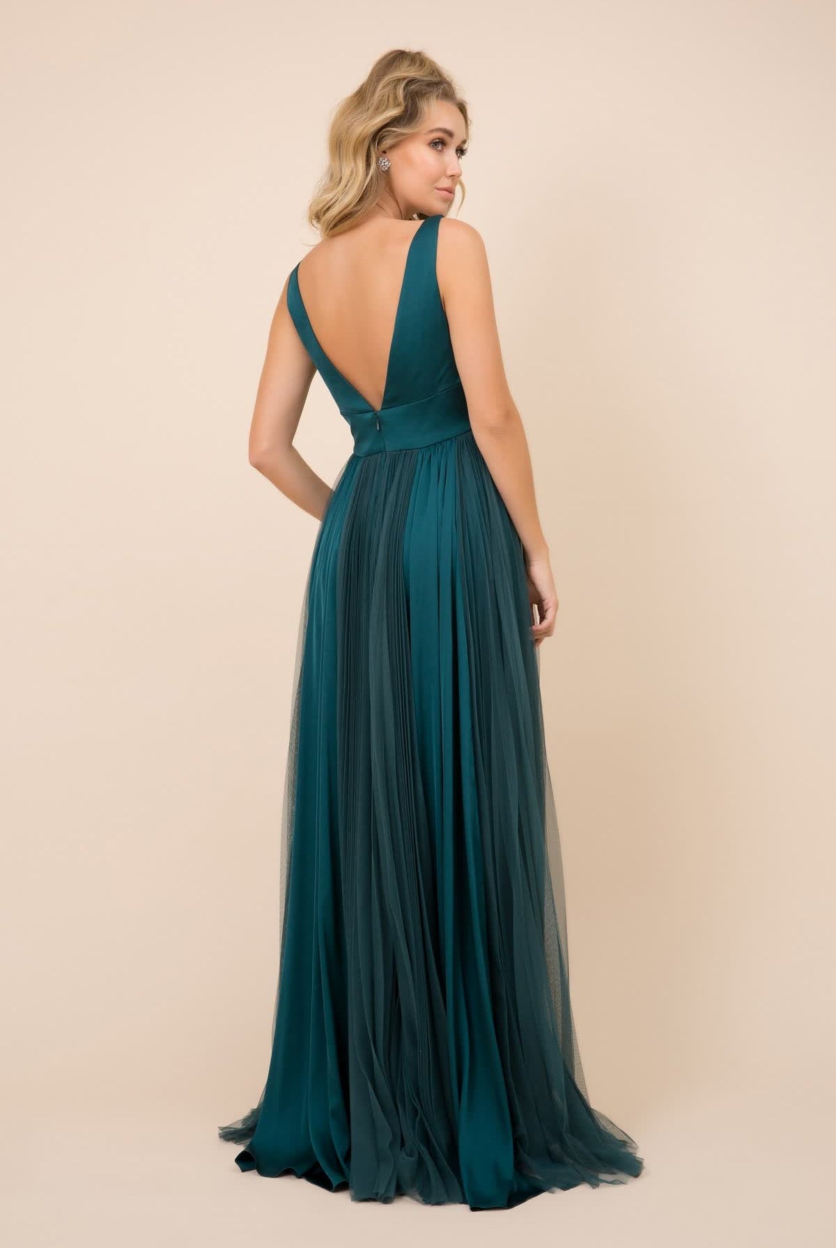 V-neck long tulle dress for evening & bridesmaids-smcdress